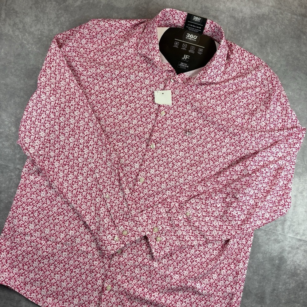 J Ferrar Button Up Shirt Mens L 16-16.5 Pink Floral All Over Print Preppy NEW